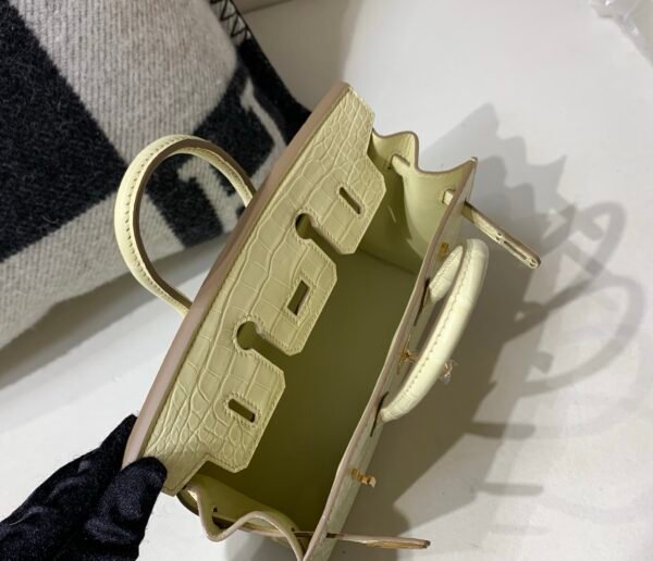 Top Handmade Birkin 20CM Y1 Vanille Alligator Gold Hardware