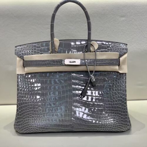 Birkin 35CM 81 Gris Tourterelle Shinny Porosus Leather Silver Hardware Top Quality