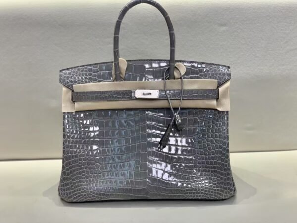 Birkin 35CM 81 Gris Tourterelle Shinny Porosus Leather Silver Hardware Top Quality