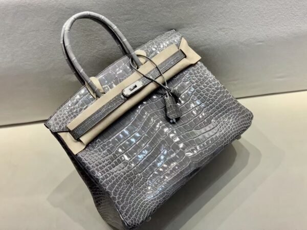 Birkin 35CM 81 Gris Tourterelle Shinny Porosus Leather Silver Hardware Top Quality