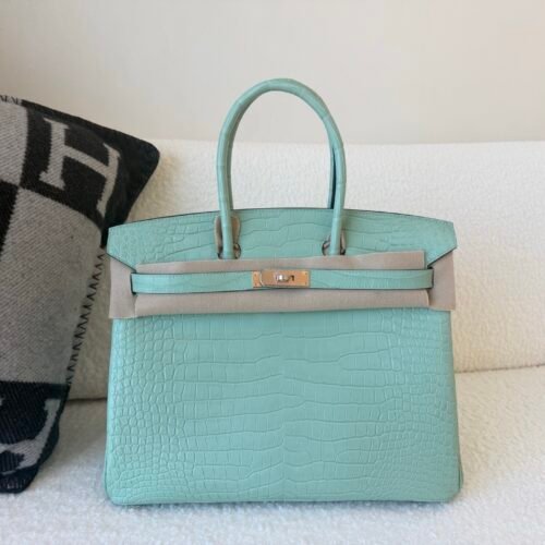 France Delivery Birkin 35CM 6U Vert D’Eau Porosus Leather Gold Hardware