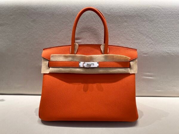 Top Quality Birkin 25cm 93 Orange Silver Hardware Birkin Price Togo Leather