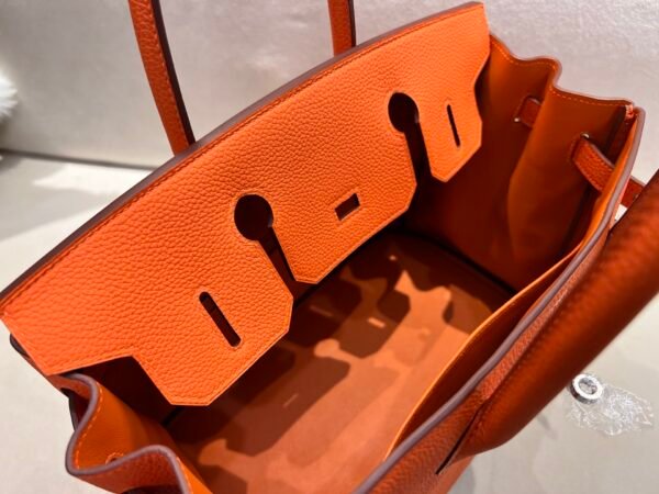 Top Quality Birkin 25cm 93 Orange Silver Hardware Birkin Price Togo Leather