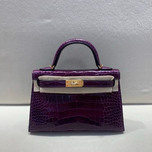 Mini Kelly 19CM Top Handmade N5 Cassis Alligator Leather Gold Hardware