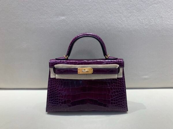 Mini Kelly 19CM Top Handmade N5 Cassis Alligator Leather Gold Hardware