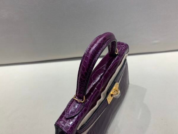 Mini Kelly 19CM Top Handmade N5 Cassis Alligator Leather Gold Hardware
