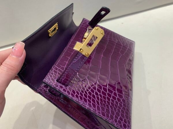 Mini Kelly 19CM Top Handmade N5 Cassis Alligator Leather Gold Hardware