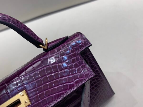 Mini Kelly 19CM Top Handmade N5 Cassis Alligator Leather Gold Hardware