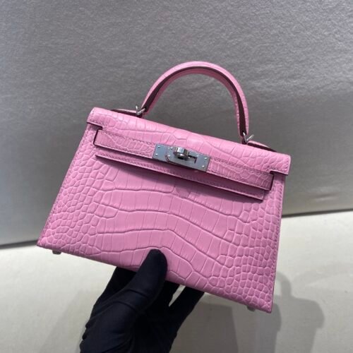 wsxc1766413935495_0 Full Handmade Mini Kelly 19CM 3Q Rose Sakura Alligator Leather Silver Hardware