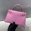 Full Handmade Mini Kelly 19CM 3Q Rose Sakura Alligator Leather Silver Hardware