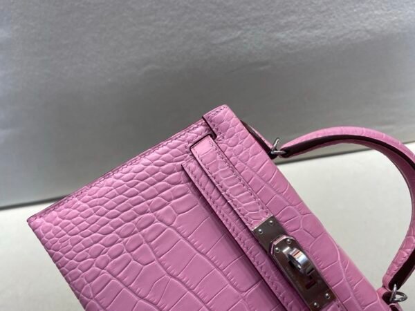 Full Handmade Mini Kelly 19CM 3Q Rose Sakura Alligator Leather Silver Hardware