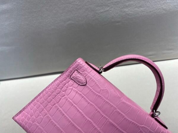 Full Handmade Mini Kelly 19CM 3Q Rose Sakura Alligator Leather Silver Hardware