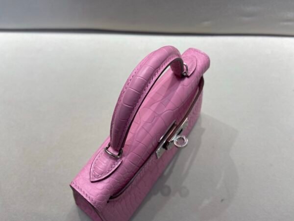 Full Handmade Mini Kelly 19CM 3Q Rose Sakura Alligator Leather Silver Hardware