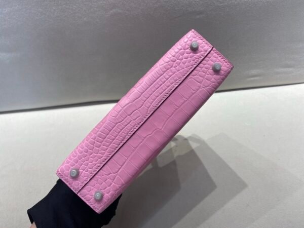 Full Handmade Mini Kelly 19CM 3Q Rose Sakura Alligator Leather Silver Hardware