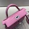 Full Handmade Mini Kelly 19CM 3Q Rose Sakura Alligator Leather Silver Hardware