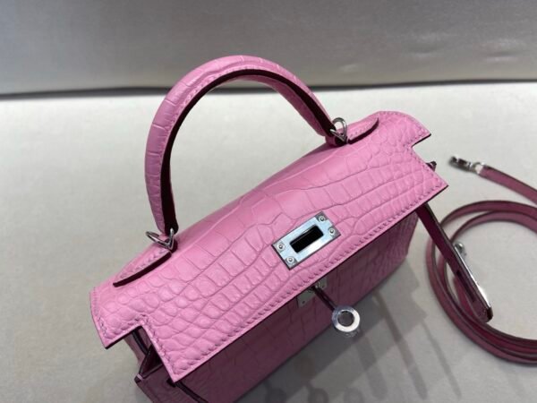 Full Handmade Mini Kelly 19CM 3Q Rose Sakura Alligator Leather Silver Hardware