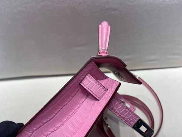 Full Handmade Mini Kelly 19CM 3Q Rose Sakura Alligator Leather Silver Hardware