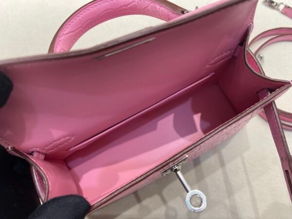 Full Handmade Mini Kelly 19CM 3Q Rose Sakura Alligator Leather Silver Hardware