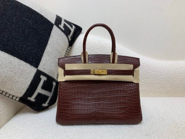 Original Quality Birkin 30CM Porosus Leather Gold Hardware 0G Rouge Sellier