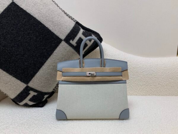 New customization Birkin 25cm 8U Bleu Glacier Swift Leather/ Canvas Silver Hardware