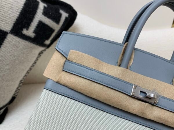 New customization Birkin 25cm 8U Bleu Glacier Swift Leather/ Canvas Silver Hardware
