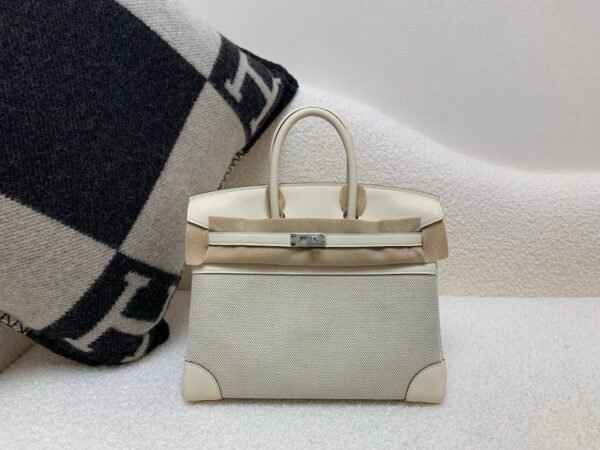 Top Handmade Birkin 25cm I2 Nata Swift Leather/ Canvas Silver Hardware