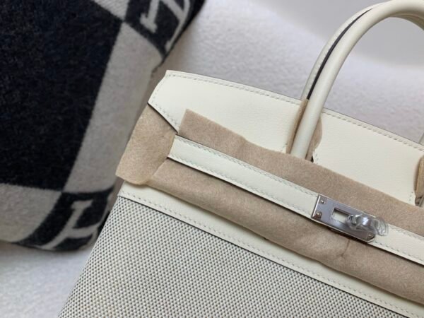 Top Handmade Birkin 25cm I2 Nata Swift Leather/ Canvas Silver Hardware