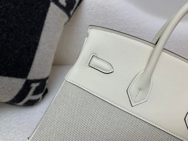 Top Handmade Birkin 25cm I2 Nata Swift Leather/ Canvas Silver Hardware