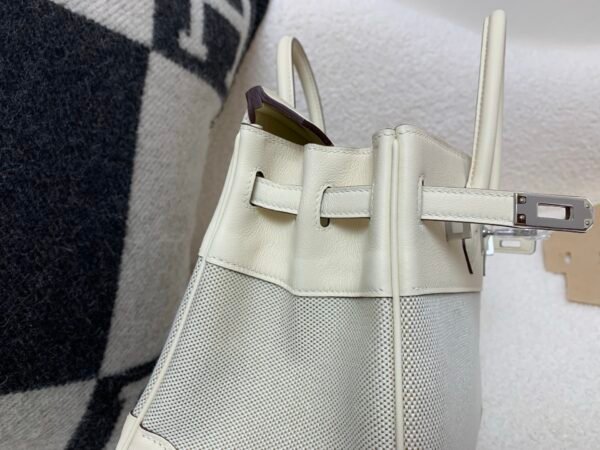 Top Handmade Birkin 25cm I2 Nata Swift Leather/ Canvas Silver Hardware