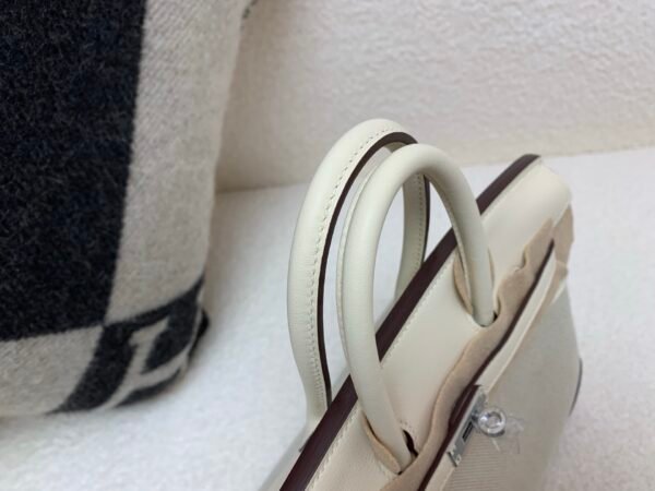 Top Handmade Birkin 25cm I2 Nata Swift Leather/ Canvas Silver Hardware
