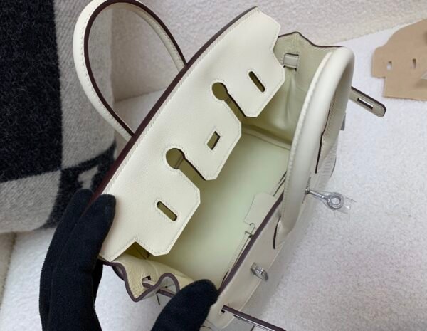 Top Handmade Birkin 25cm I2 Nata Swift Leather/ Canvas Silver Hardware