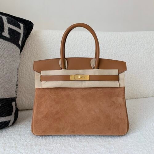Full Handmade Birkin 30CM Swift Leather/ Suede Gold Hardware Top Quality