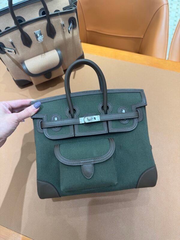 wsxc1767111055503_0-1 New Shipment Birkin Cargo 25CM 60 Vert Bronze Canvas/ Swift Leather Silver Hardware