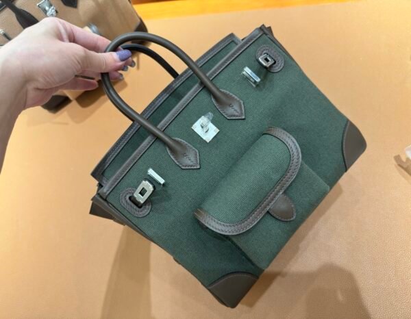 wsxc1767111055503_7 New Shipment Birkin Cargo 25CM 60 Vert Bronze Canvas/ Swift Leather Silver Hardware