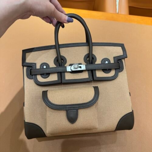 Special Order Birkin Cargo 25CM 0M Chai Canvas/ Swift Leather Silver Hardware