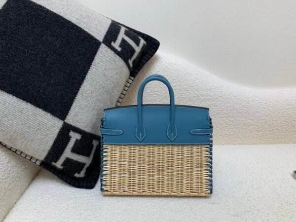New Available Birkin25cm Picnic 75 BLUE JEAN Swift leather Wicker Full Handmade