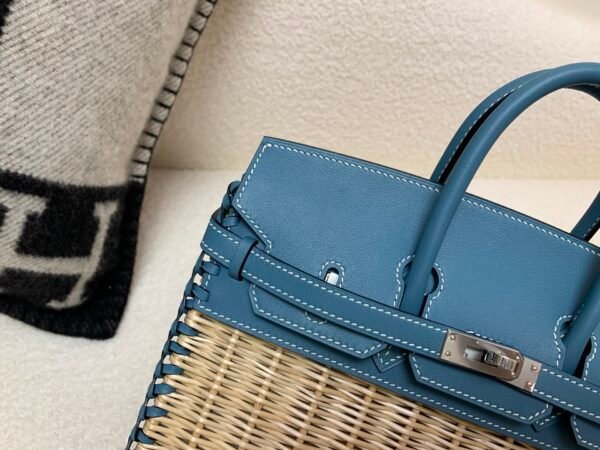 New Available Birkin25cm Picnic 75 BLUE JEAN Swift leather Wicker Full Handmade