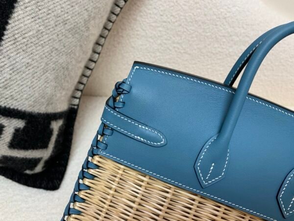 New Available Birkin25cm Picnic 75 BLUE JEAN Swift leather Wicker Full Handmade