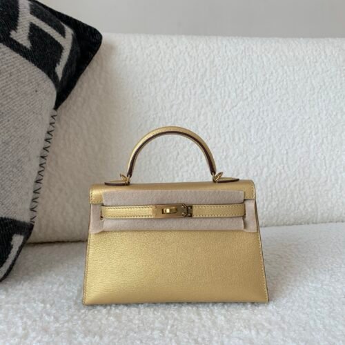 New color order Mini Kelly 19CM Gold Goat Leather GHW Full Handmade