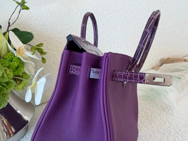 wsxc1767624762611_4 Original Quality Birkin Touch 25CM Amethyst Alligator/ Togo Leather Silver Hardware