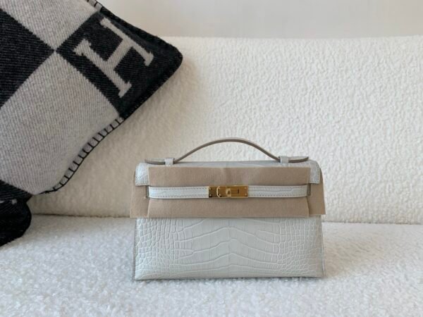 France Shipping Kelly Pochette 22cm 8L Alligator Leather Gold Hardware