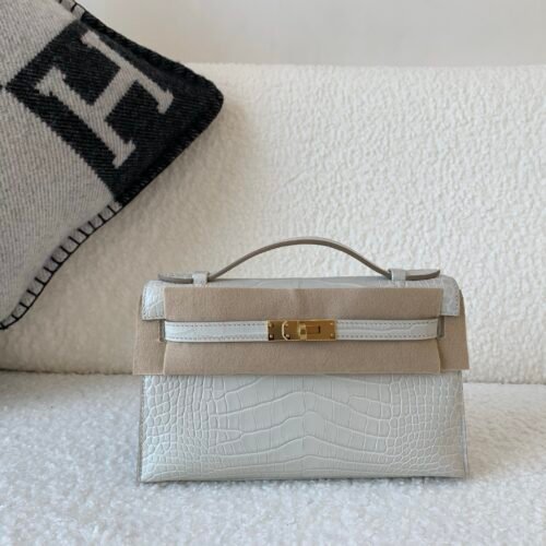France Shipping Kelly Pochette 22cm 8L Alligator Leather Gold Hardware