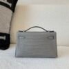 UK sale Kelly Pochette 22CM 0V Alligator Leather Silver Hardware