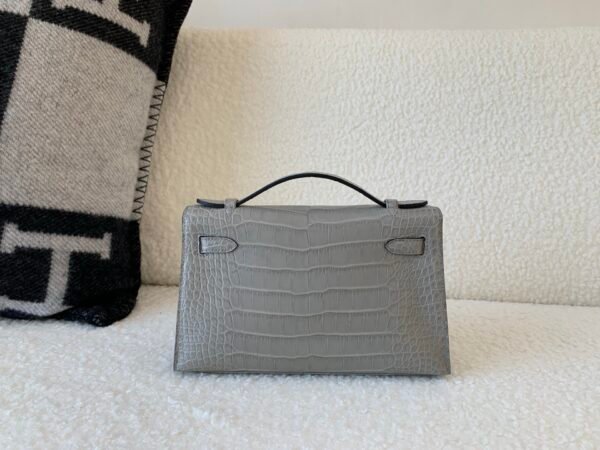 UK sale Kelly Pochette 22CM 0V Alligator Leather Silver Hardware