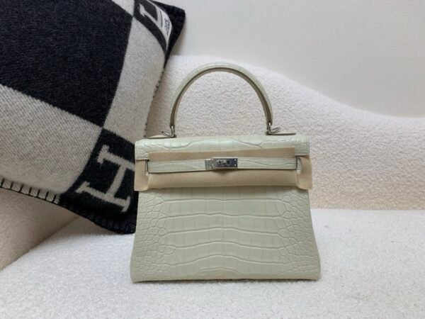 wsxc1767828208216_0-1 Kelly 25CM 8L Menthe Alligator Leather Top Handmade Silver Hardware