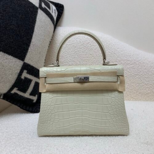 wsxc1767828208216_0 Kelly 25CM 8L Menthe Alligator Leather Top Handmade Silver Hardware