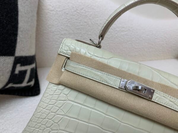 wsxc1767828208217_2 Kelly 25CM 8L Menthe Alligator Leather Top Handmade Silver Hardware