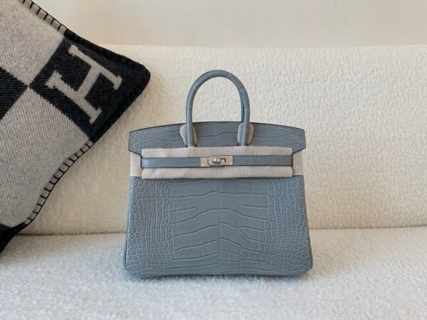 Top Handmade Birkin 25CM 0V Alligator Leather SHW Classic Handbag