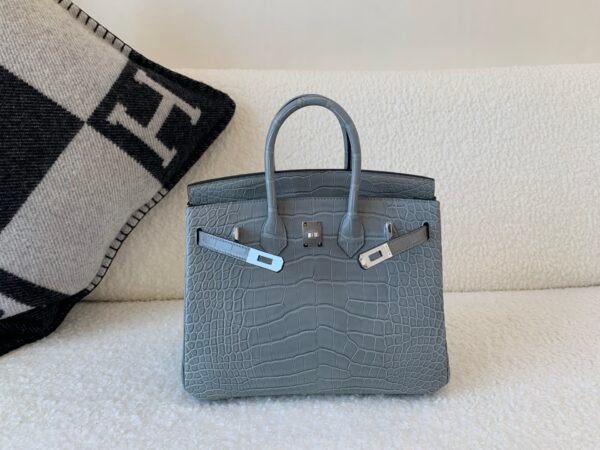 Top Handmade Birkin 25CM 0V Alligator Leather SHW Classic Handbag