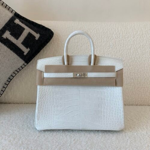 wsxc1767828229386_0 Top Quality Birkin 25CM 1 BLANC Alligator Leather Silver Hardware